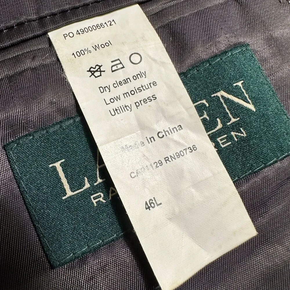 RALPH LAUREN Mens Blazer Sport Coat Two Button Casual Jacket 46L Gray Plaid Wool